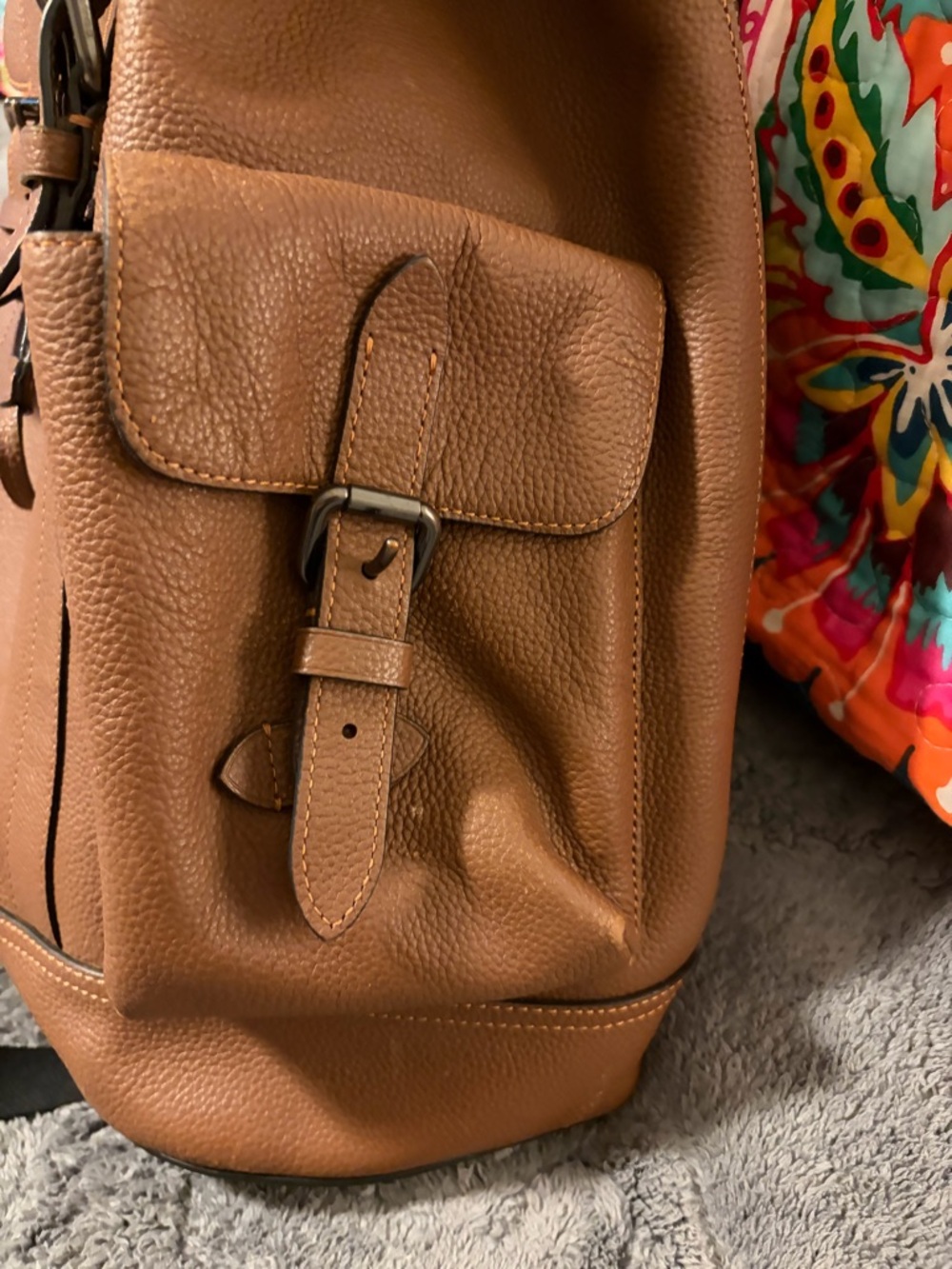 Coach Pebbled Leather Drawstring Backpack - Brown - Picture 3 of 10